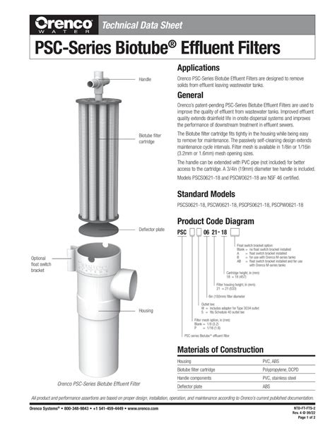 orenco wastewater filter catalog